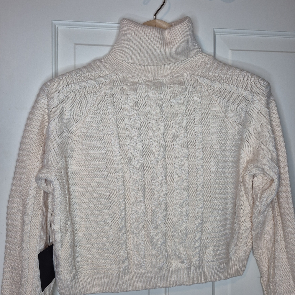 Cozy Cream Cable Knit Turtleneck Sweater And Skirt Set